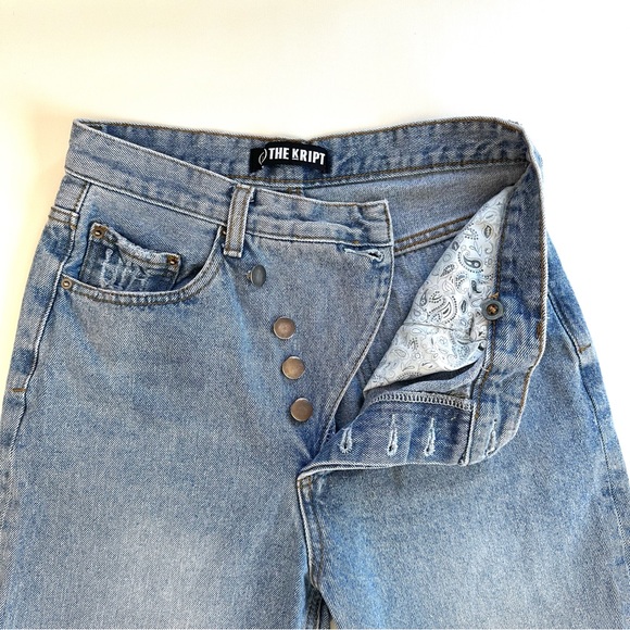 THE KRIPT GAVIN Y2K ASYMETRICAL BUTTON-FLY SLOUCHY LIGHT WASH SKATER JEANS SzS/4 - Picture 9 of 14